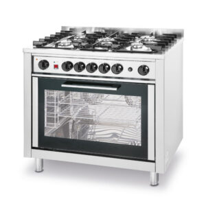 Gaasipliit KitchenLine 5 põletiga, elektrilise konvektsioonahjuga ning grilliga 230V/2900W, 14,3kW, 900x655x(H)900mm