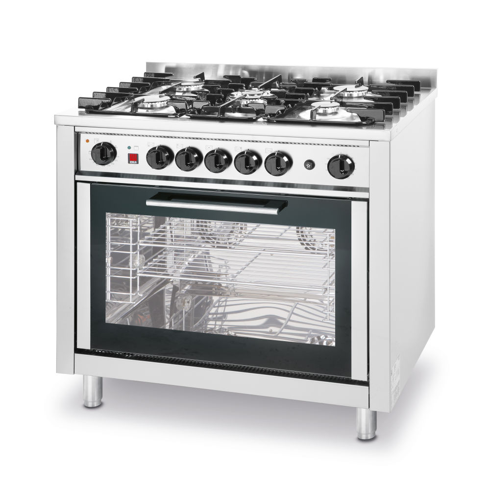 Gaasipliit KitchenLine 5 põletiga, elektrilise konvektsioonahjuga ning grilliga 230V/2900W, 14,3kW, 900x655x(H)900mm