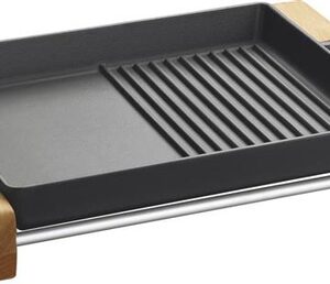 Võredle/Grill Duo pann integreeritud metallist käepidemed ja puidust hooldusalus. hümar. 26x32cm. 2290ml