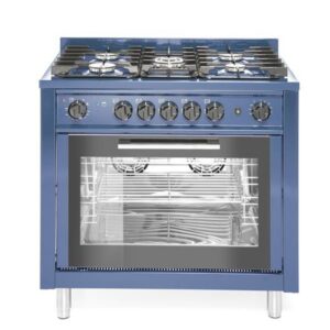 Gaasipliit KitchenLine 5 põletiga, elektrilise konvektsioonahjuga ning grilliga, sinine värv, GN1/1, 230V/2900W, 14,3kW, 900x655x(H)850mm