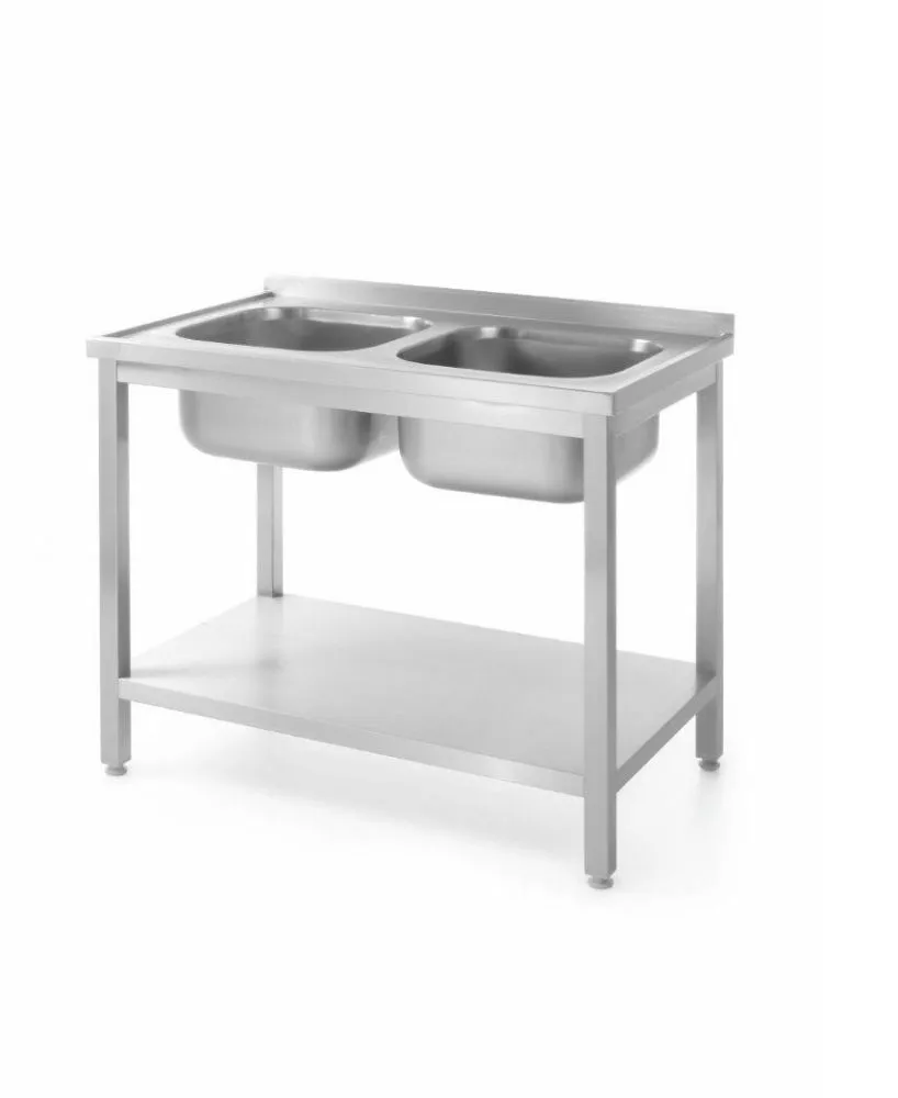 1000x600x(H)850mm Kahe valamu ja riiuliga laud BudgetLine kaks kraanikaussi